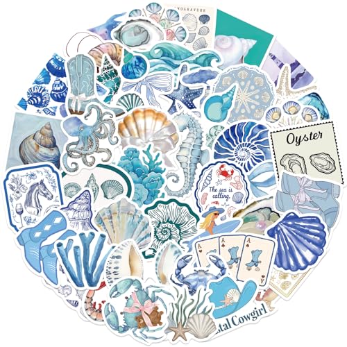 PNGIF Aesthetic Blauer Ozean Aufkleber 50 Stück, Wasserfeste Graffiti Sommer Sticker für Laptop Scrapbook Kindle Skateboard Koffer MacBook Koffer Journal von PNGIF