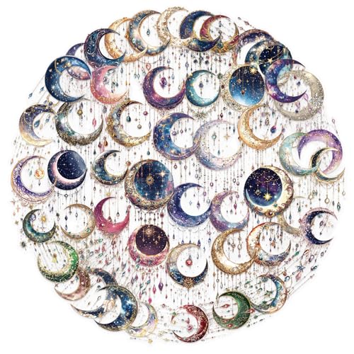 PNGIF Fantasy Mond Aufkleber 50 Stück, Graffiti Aesthetic Galaxy Sticker für Scrapbook MacBook Fahrrad Journal Laptop Kindle Koffer, Wasserfeste Transparenter PET Decals von PNGIF