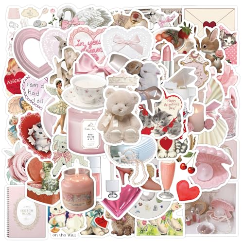 PNGIF Kawaii Aesthetic Sticker 60 Stück Wasserfeste Anime Aufkleber für Laptop Koffer MacBook iPad Motorrad Helm Scrapbook Kühlschrank, Rosa Sticker für Mädchen und Frauen von PNGIF