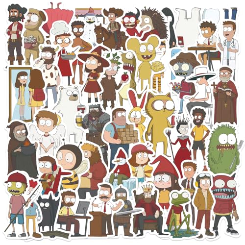 PNGIF Lustige Cartoon Charakter Aufkleber 50 Stück, Graffiti Anime Sticker für Laptop Skateboard Journal Kühlschrank Scrapbook MacBook Kindle Koffer Wasserfeste Decals von PNGIF