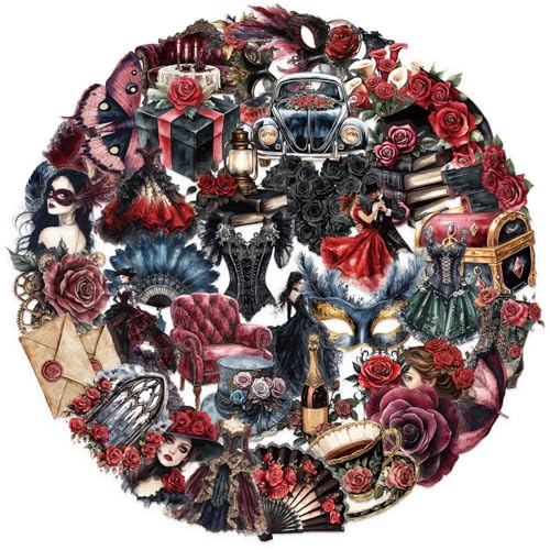 PNGIF Maskerade Aufkleber 50 Stück, Vintage Aesthetic Rose Sticker für Scrapbook Kindle Journal MacBook Fahrrad Laptop Koffer, Wasserfeste Transparenter PET Decals von PNGIF