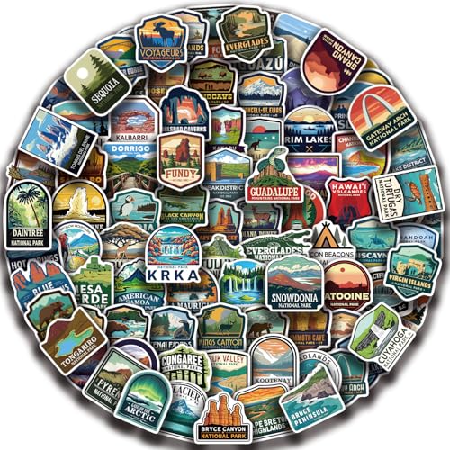 PNGIF Nationalpark Stickers 100 Stück, Wasserfeste Graffiti Aufkleber für Koffer Journal Scrapbook Kindle Kühlschrank Skateboard Laptop Fahrrad MacBook von PNGIF