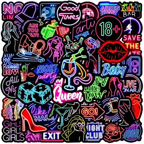 PNGIF Neon Aufkleber 50 Stück, Graffiti Trippy Stickers für Erwachsene, Wasserfeste Lustig Decals für Scrapbook Kindle Skateboard Laptop Kühlschrank MacBook Koffer Journal von PNGIF