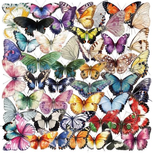 PNGIF Schmetterling Aufkleber 50 Stück, Vintage Aesthetic Sticker für Scrapbook Journal MacBook Fahrrad Laptop Kindle Koffer, Wasserfeste Transparenter PET Decals von PNGIF