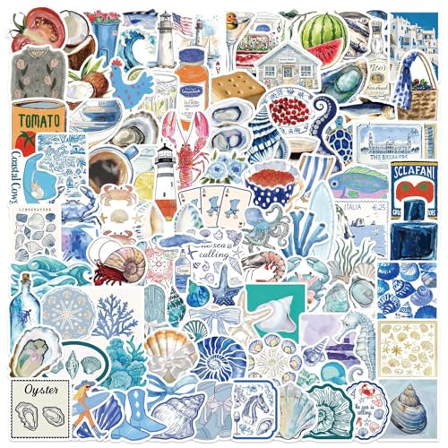 PNGIF Sommer Beachy Sticker Set 100 Stück, Aesthetic Ozean Aufkleber für Scrapbook Laptop Kühlschrank MacBook Kindle Koffer Skateboard Journal, Graffiti Wasserfeste Vinyl Decals von PNGIF