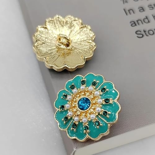 POABXYHD 20 Stück 15/18/21/25 mm Vintage-Blumen-Design Metallschaft Knöpfe für Kleidung grün rosa Strass Mode Dekor Nähknöpfe von POABXYHD
