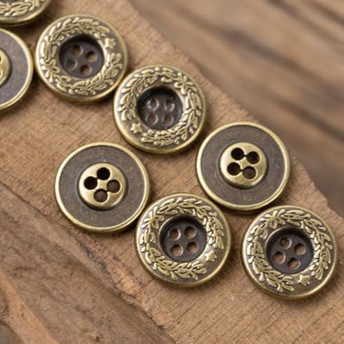 POABXYHD Metallknöpfe im Vintage-Stil, 4 Löcher, für Hemd-/Anzugdekoration, 3 Größen (11,5/15/20 mm), Bronze und Silber, rustikale Nähknöpfe, 20 Stück von POABXYHD