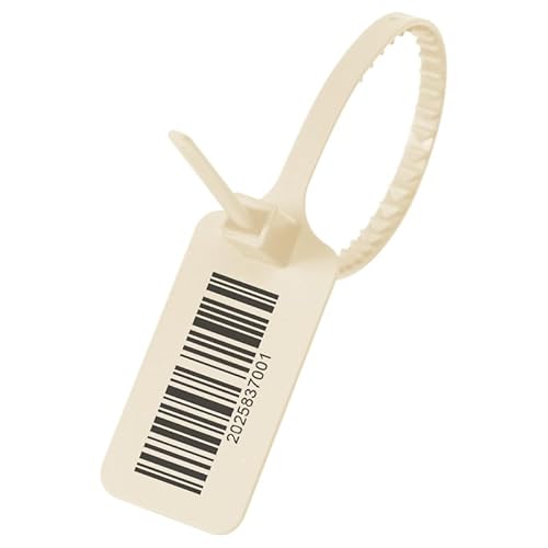 Barcode-Etiketten, Kunststoff, verstellbar, Sicherheitssiegel, Einweg-Kabelbinder mit zufälligem Barcode für Produkte, Schuhe, Taschen, Kleidung, 100 Stück von POBSUIER