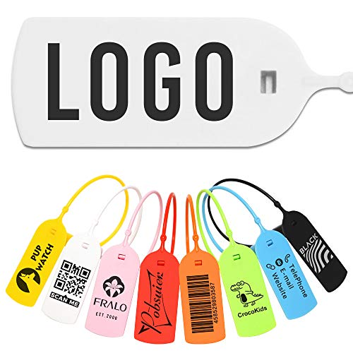 Pobsuier® 100 Personalisiert Warenanhänger aus Kunststoff Personalisierte Sicherheitsetiketten mit logo oder Text für Kleidung Schuhe 200mm von POBSUIER