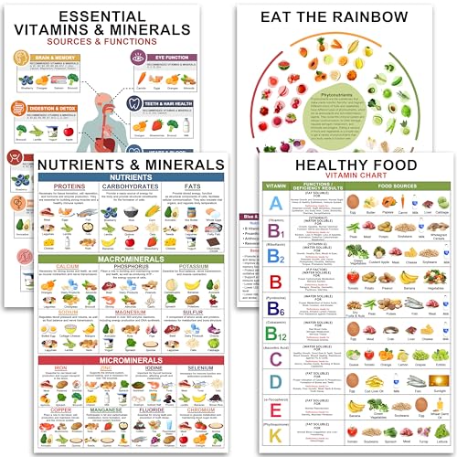 Vitamin- und Mineralstofftabelle 27,9 x 43,2 cm – Gesunde Ernährung, Poster für reichhaltige Ernährung, Lebensmittelprotein-Tabelle, laminiert für Klassenzimmer, Nährstoffdichte-Tabelle – Diagramm von POCAZONE