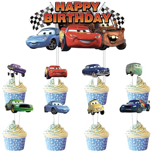 POCHY Cartoon Cake Topper, 49 Stück Cupcake Topper Geburtstagsdeko Lightning Cars, Tortenaufleger Geburtstag für Muffin Deko, Kinder Party Geburtstag von POCHY