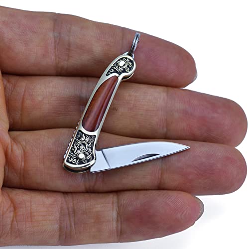 POCRROP Mini Messer - Taschenmesser klein Klappmesser EDC Messer Outdoor Pocket Knife für an den Schlüsselanhänger (Sandelholz) von POCRROP