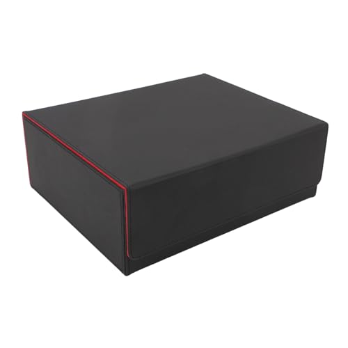 POENVFPO Kartendeck-Box, Tragbar, Großes Fassungsvermögen, PU-Leder, Magnetverschluss, Kartendeck-Hülle für Spielkarten, Tarotkarten (Schwarze Schale mit rotem Futter) von POENVFPO