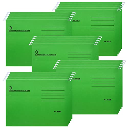 A4 Hängemappen, 25 Stück Hängeregister Mappen aus Recyceltem Karton mit Registerkarten und Karteneinsätzen, Hängeregistraturen für Büro und Schule, Grün von POERMA