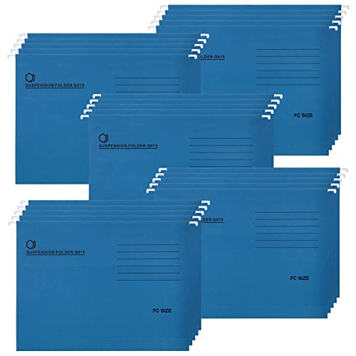 Foolscap Hängemappen, 25 Stück Hängeregister Mappen aus Recyceltem Karton mit Registerkarten und Karteneinsätzen, Hängeregistraturen für Büro und Schule, Blau von POERMA