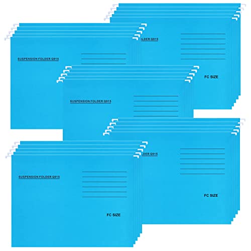 Foolscap Hängemappen, 25 Stück Hängeregister Mappen aus Recyceltem Karton mit Registerkarten und Karteneinsätzen, Hängeregistraturen für Büro und Schule, Hellblau von POERMA