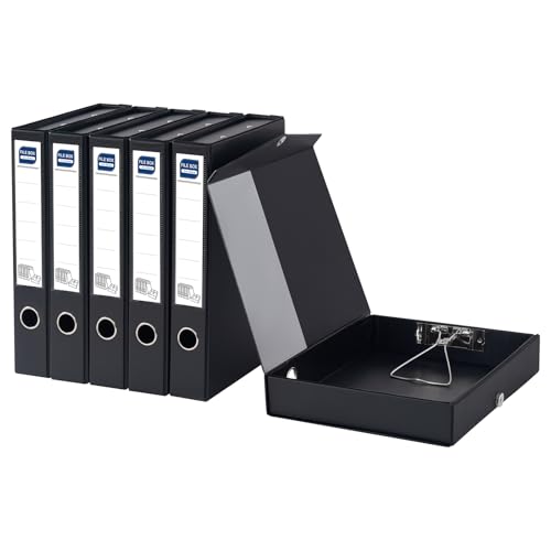 POERMA Aktenboxen aus Kunststoff, Archivhüllen mit Deckel, 50 mm Rücken, Aktenboxen mit Clip, Schwarz, 6 Stück von POERMA