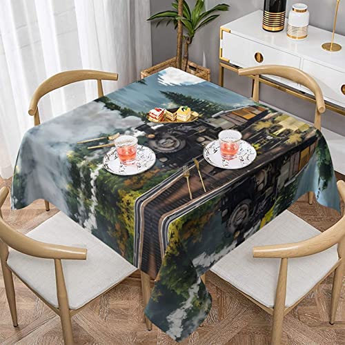 POEZJZW Bedruckte quadratische Tischdecke mit Dampfzug für den Innen- und Außenbereich, Esstische, Esstische, Partys, Terrassen, 152,4 x 152,4 cm POEZJZW Bedruckte quadratische Tischdecke mit Dampfzug für den Innen- und Außenbereich, Esstische, Esstische, Partys, Terrassen, 152,4 x 152,4 cm von POEZJZW