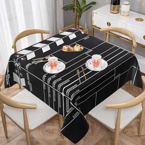 POEZJZW Klassische Film-Schindel-Tischdecke, quadratisch, bedruckt, für Esstische im Innen- und Außenbereich, Esstisch, Partys, Terrassen, 137 x 137 cm, Schwarz von POEZJZW