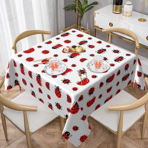 POEZJZW Quadratische Tischdecke, bedruckt, Marienkäfer, für Esstische im Innen- und Außenbereich, Esstisch, Partys, Terrassen, 137 x 137 cm, Rot von POEZJZW