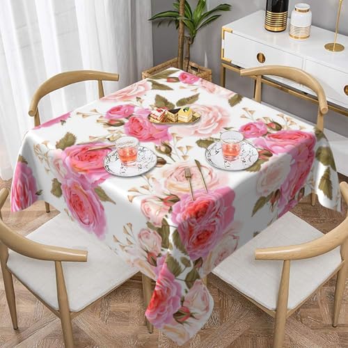 POEZJZW Quadratische Tischdecke mit Blumenmuster und Rosenmuster, für Esstische im Innen- und Außenbereich, Esstische, Partys, Terrassen, 152,4 x 152,4 cm von POEZJZW