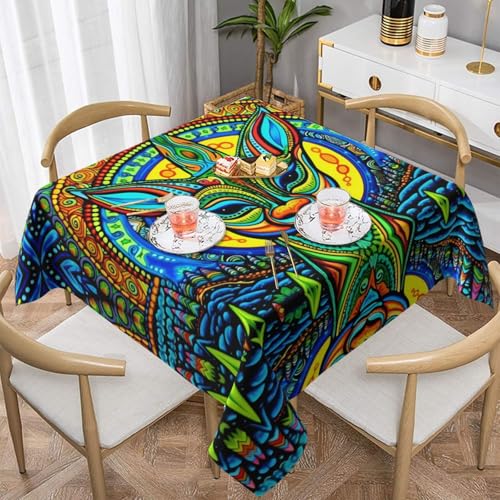 POEZJZW Quadratische Tischdecke mit Rentier-Statue, bedruckt, für Esstische im Innen- und Außenbereich, Esstische, Partys, Terrassen, 137 x 137 cm von POEZJZW