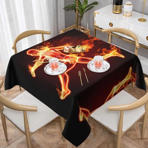 POEZJZW Quadratische Tischdecke mit laufendem Skelett, bedruckt, für Esstische im Innen- und Außenbereich, Esstische, Partys, Terrassen, 152,4 x 152,4 cm von POEZJZW