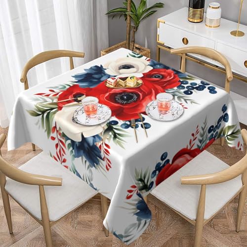 POEZJZW Quadratische dekorative Tischdecke mit rot-weißen und blauen Blumen für den Innen- und Außenbereich, Esstische, Esstische, Partys, Terrassen, 137 x 137 cm POEZJZW Quadratische dekorative Tischdecke mit rot-weißen und blauen Blumen für den Innen- und Außenbereich, Esstische, Esstische, Partys, Terrassen, 137 x 137 cm von POEZJZW
