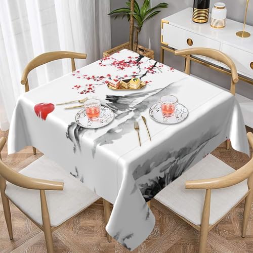 POEZJZW Red Sun Hill, japanische bedruckte quadratische dekorative Tischdecke für den Innen- und Außenbereich, Esstische, Esstische, Partys, Terrassen, 137 x 137 cm von POEZJZW