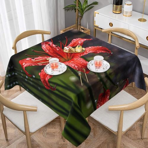 POEZJZW Rote Lilien in Bloom bedruckte quadratische dekorative Tischdecke für den Innen- und Außenbereich, Esstische, Esstische, Partys, Terrassen, 152,4 x 152,4 cm POEZJZW Rote Lilien in Bloom bedruckte quadratische dekorative Tischdecke für den Innen- und Außenbereich, Esstische, Esstische, Partys, Terrassen, 152,4 x 152,4 cm von POEZJZW