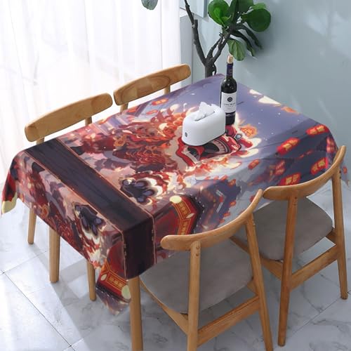POEZJZW Tischdecke, Motiv: Löwentanz, Aktivität, 137,2 x 183,9 cm, rechteckige Tischdecke für Zuhause, Küche, Esszimmer, Partys, Terrassen POEZJZW Tischdecke, Motiv: Löwentanz, Aktivität, 137,2 x 183,9 cm, rechteckige Tischdecke für Zuhause, Küche, Esszimmer, Partys, Terrassen von POEZJZW