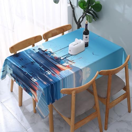 POEZJZW Tischdecke, Motiv: Schiff, rechteckig, für Zuhause, Küche, Esszimmer, Partys, Terrassen, 137,2 x 183,9 cm POEZJZW Tischdecke, Motiv: Schiff, rechteckig, für Zuhause, Küche, Esszimmer, Partys, Terrassen, 137,2 x 183,9 cm von POEZJZW