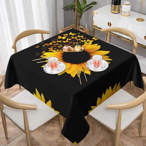 POEZJZW Tischdecke, Motiv: Sonnenblumen, Schmetterlinge, Kunstdruck, quadratisch, für Esstische im Innen- und Außenbereich, Esstisch, Partys, Terrassen, 152,4 x 152,4 cm POEZJZW Tischdecke, Motiv: Sonnenblumen, Schmetterlinge, Kunstdruck, quadratisch, für Esstische im Innen- und Außenbereich, Esstisch, Partys, Terrassen, 152,4 x 152,4 cm von POEZJZW
