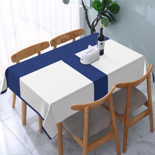 POEZJZW Tischdecke mit finnischer Flagge, rechteckig, für Zuhause, Küche, Esszimmer, Partys, Terrassen, 137,2 x 183,9 cm von POEZJZW