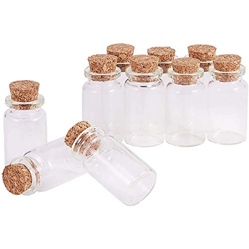 POFET 10 Stück Mini Leere Klarglas-Wunschflaschen Fläschchen mit Korkstopfen für die Schmuckherstellung Perlenbehälter, ca. 22 x 40 mm von POFET