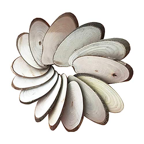 POFET 10 Stück Naturholzscheiben, oval, 8-9 cm, rustikale Baumrindenscheibe, verwitterte Holzscheibe, DIY Craft Hochzeit Tischdekoration, Weihnachtsdekor Ornamente von POFET