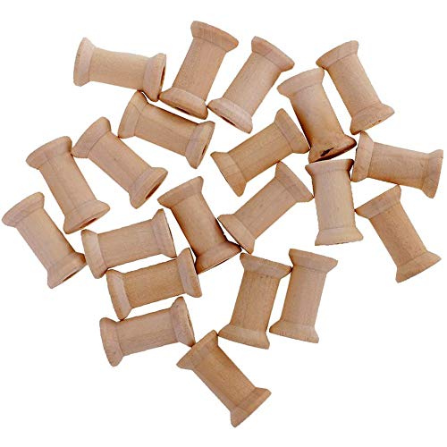 POFET 20pcs 16mm x 27mm Leere Holzfadenspulen Spulen für Zahnseide Sticken Nähfaden Band Angelschnur Organisation Natürliche Holzfarbe von POFET