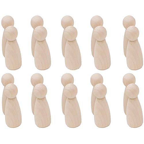 POFET 20pcs natürliche unbemalte weibliche männliche kleine hölzerne Peg Puppenkörper für DIY Kunsthandwerk Farbe geschnitzt - Mädchen 53mm von POFET