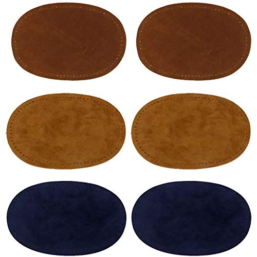 POFET 3 Paare Nähen auf Wildleder Oval Elbow Knie Patches für Sweater Repair Crafts Brown Tan Blue von POFET