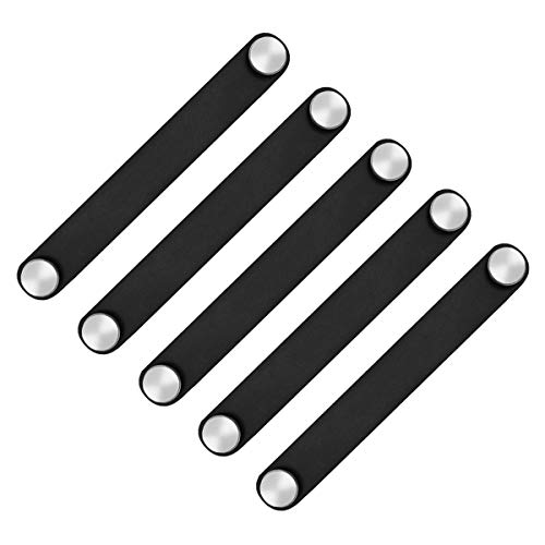 POFET 5 Stück Nordic Garderobe Schranktürgriff Weiche PU-Ledertürgriffe für Schrank Schublade Zugknöpfe Möbelbeschläge (26 x 140 mm) - Schwarz von POFET