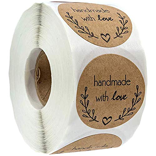 POFET 500pcs Kraft Handgemachte runde Backaufkleber Selbstklebende Etikette Runde handgemachte Aufkleber Etiketten Etiketten Roll Dekor für hausgemachte Geschenke von POFET