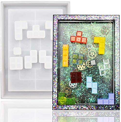 POFET 9 x russische Tetris-Silikonformen für Bastelarbeiten, Kunstharzgussformen für Heimdekoration, Spiele, UV-Epoxidharz-Tablett, Untersetzerformen von POFET