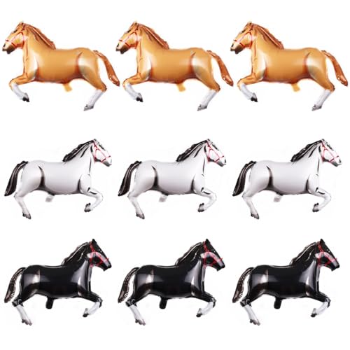 POFET 9pcs Horse Balloons, Large Shaped Balloons Aluminum Foil Balloons Horse Theme Balloon Decorations Suitable for Cowboy Horse Animal Theme Party Decorations (82x52cm) von POFET