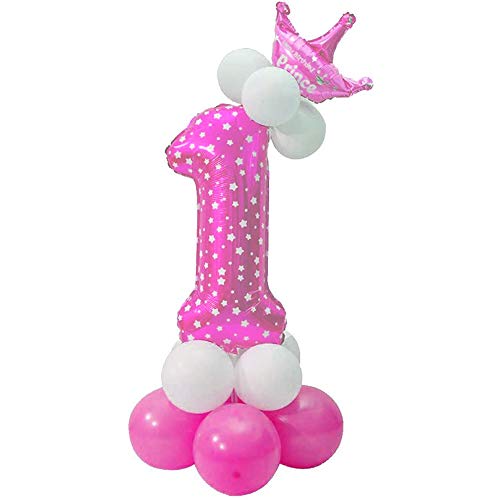 POFET Alle Zahlen Buchstaben Prinzessin Prinz Krone Folie Luftballons Aufrechte Säule Set Geburtstagsfeier Dekor - Pink 1 von POFET