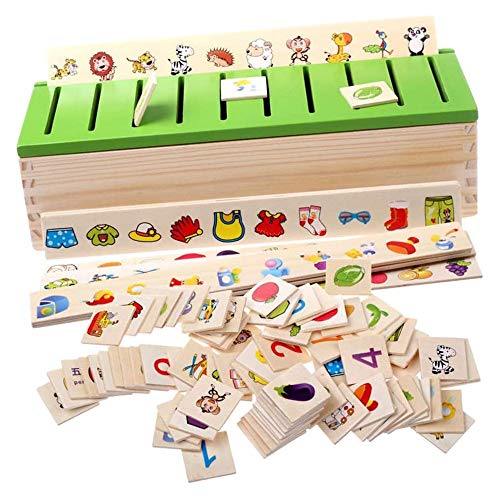 POFET Montessori Sortieren Kleinkinder Kindererziehung 1 Sortierbox, 8 Sortierstreifen, 80 Mini-Sortierkarten von POFET