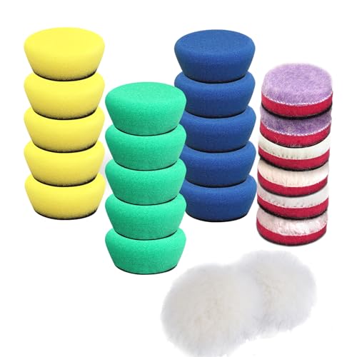 23 Stück Mini Polierschwamm Sets, Polierschwämme Pad Polierschwämme und Wolle Polierpads Set, Pad Set für Exzenter Poliermaschine Schleifmaschine Zum Polieren, Schleifen und Wachsen von POFIBO