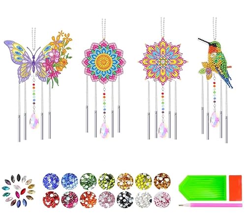 Diamond Painting Sonnenfänger Bastelset - 4 Stück 5D DIY Diamond Painting Windspiel Sonnenfänger Anhänger, Kreatives Basteln Set für Kinder Mädchen Geschenke ab 6 Jahren von POFIBO