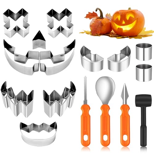 POFIBO 16 Stück Halloween Kürbis Schnitzset - Schnitzwerkzeug Kürbis, Kürbis Schnitzset mit Vorlagen, Halloween Deko Kürbis Schnitzwerkzeug, Sichere DIY Kürbisschnitzset für Kinder Erwachsene POFIBO 16 Stück Halloween Kürbis Schnitzset - Schnitzwerkzeug Kürbis, Kürbis Schnitzset mit Vorlagen, Halloween Deko Kürbis Schnitzwerkzeug, Sichere DIY Kürbisschnitzset für Kinder Erwachsene von POFIBO