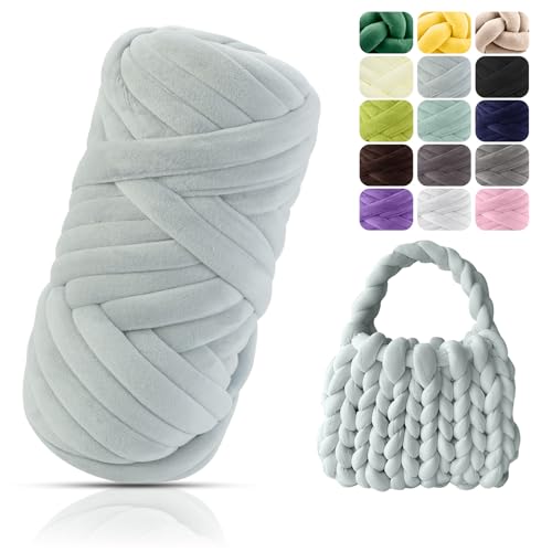 POFIBO Dicke Wolle Garn, 500g Chunky XXL Wolle zum Handstricke, Armstricken wolle, Schlauchgarn, Handstrickgarn, Wolle zum häkeln für Anfänger, Decken, Körbe, DIY-Kunsthandwerk(Länge ca 16m, Grau) von POFIBO