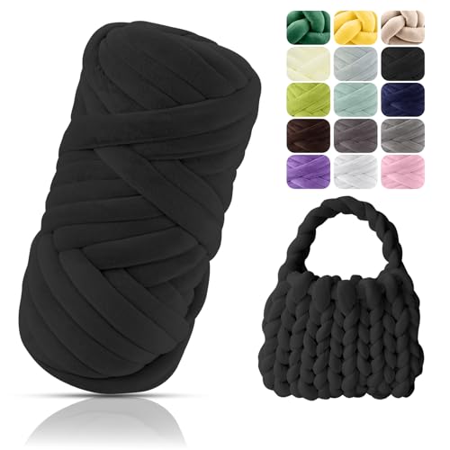 POFIBO Dicke Wolle Garn, 500g Chunky XXL Wolle zum Handstricke, Armstricken wolle, Schlauchgarn, Handstrickgarn, Wolle zum häkeln für Anfänger, Decken, Körbe, DIY-Kunsthandwerk(Länge ca 16m, Schwarz) von POFIBO